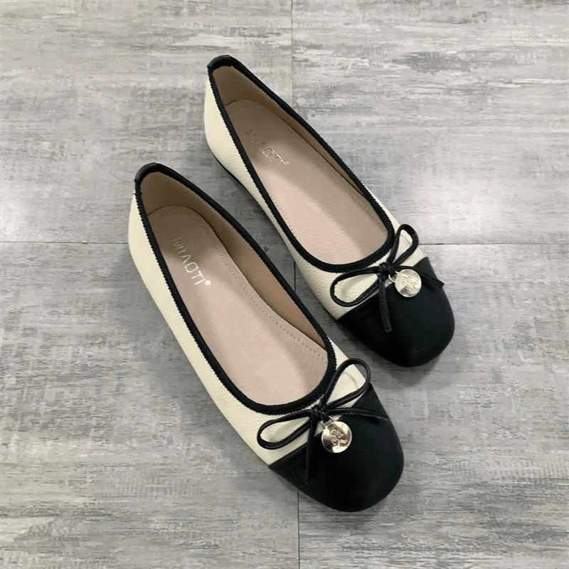 Fashion Flat Shoes for Women Spring and Autumn 2025 New Square Toe Bow Shallow Mouth Ballet Flat Shoes Plus Size Women's Shoes 41-43