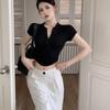 V Neck Button T Shirt Basic Short Sleeve Crop Top Women T-shirt Casual Tank Top Slim Female Crop Top Fashion Girl Tee Shirt Y2k Streetwear
