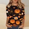Women's Fashion Casual Three-quarter Sleeve Halloween Printed Round Neck Top