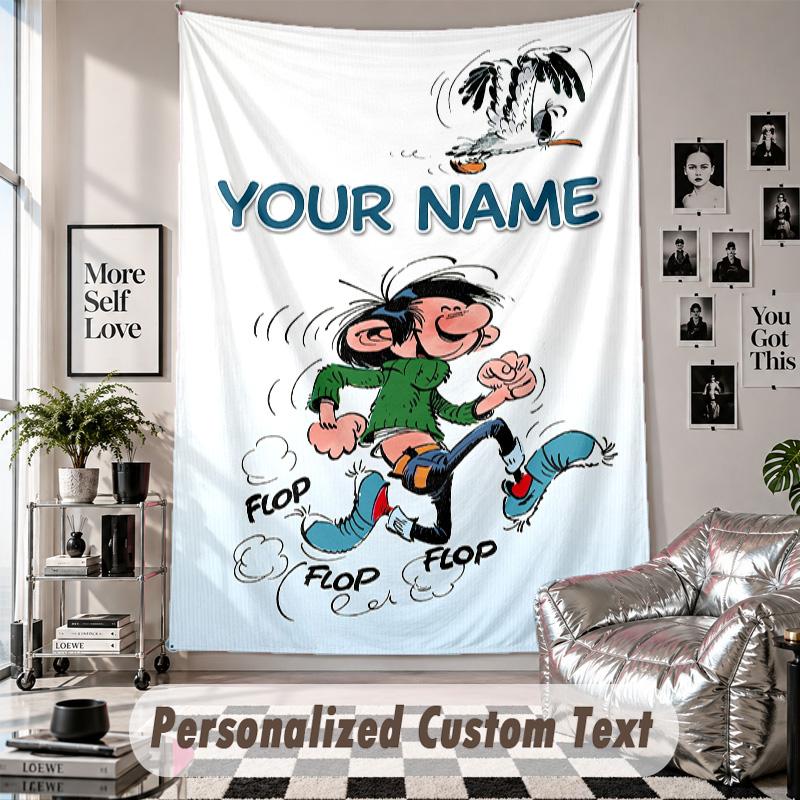 Custom Tapestry Wall Hanging, Gaston Lagaffe Personalized Name Text Home Wall Decor
