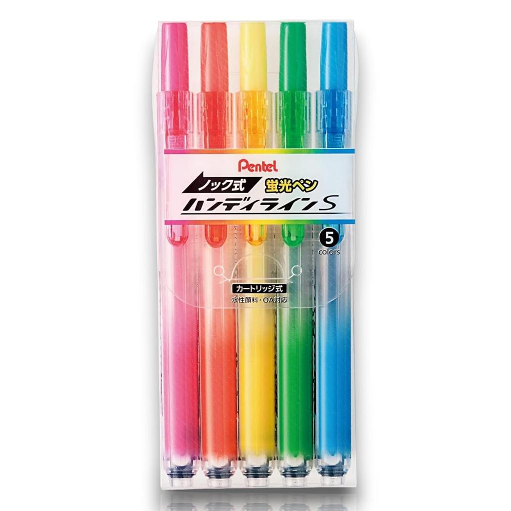 Pentel Highlighter Knock Type Handy Line S SXNS15-5 5 Color Set One-Handed Use Easy Carry Convenient Study Office