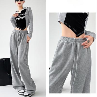 Dámske Čierne Sivé Tepláky Vysoký Elastický Pás Ležérne Športové Nohavice Voľné Plná Dĺžka Široké Nohavice Dámske Nohavice Streetwear