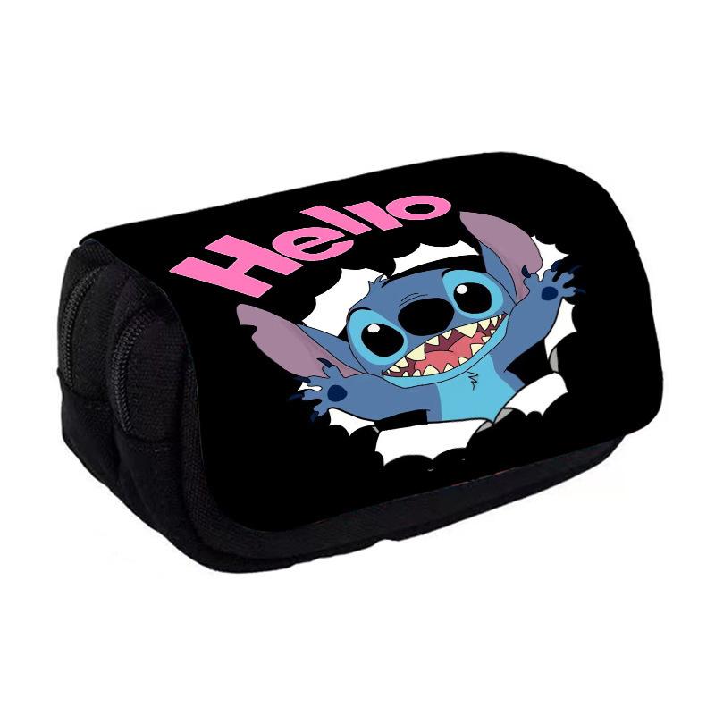 Stitch Cartoon Double Large Capacity Flip Pencil Case Children'S Stationery Box