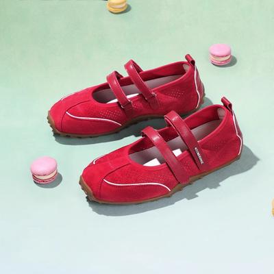 Doce coração de vinho ballet sola macia vermelho esportivo Mary Jane sapatos femininos 2025 verão treinamento moral sapatos esportivos e casuais femininos