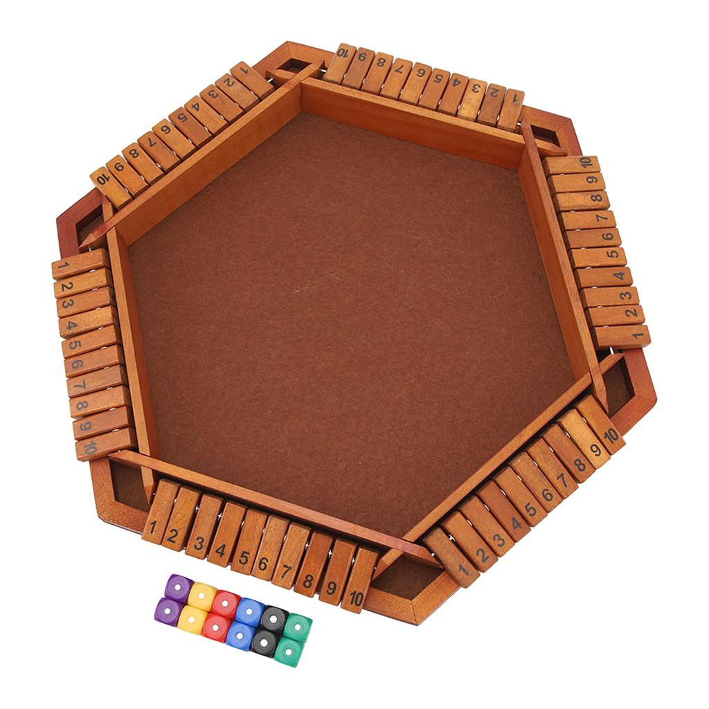 Wooden Board Game Math Box Dice Game Players Shut Family Table Board Dice Game for 1‑6 Players