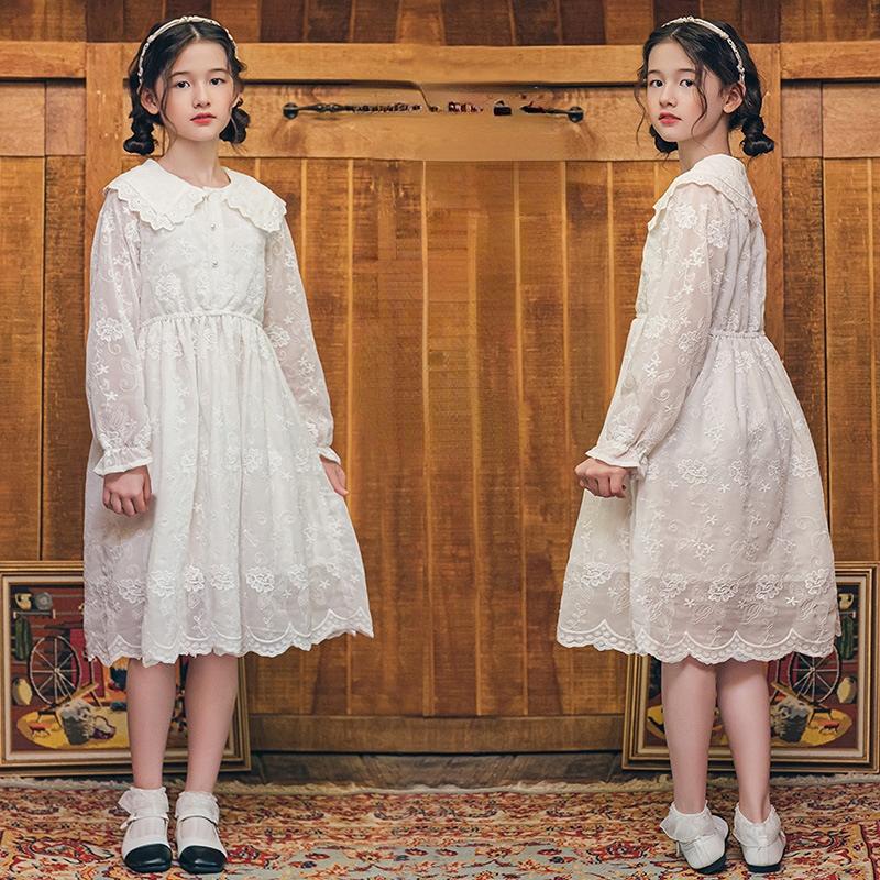 

Платье для девочек, весеннее кружевное платье с длинными рукавами, детское платье принцессы для сына, 2023 г. 120cm белый