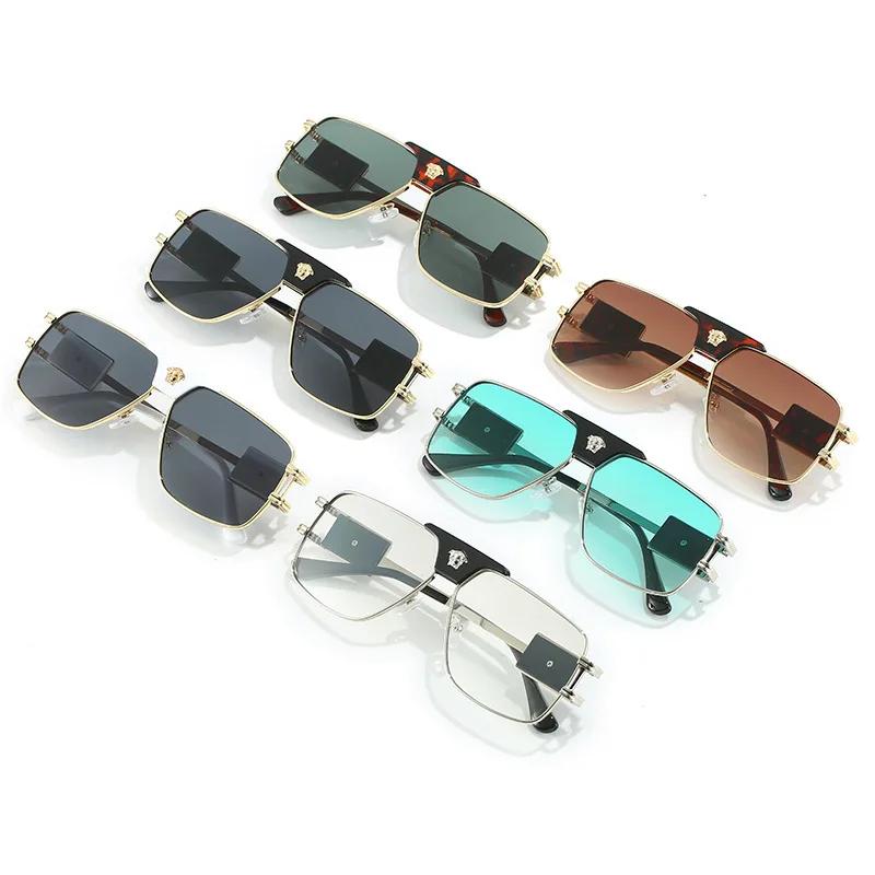 Modische Herren Sonnenbrille Große Marke Grenzüberschreitender Explosionsstil Quadratische Doppelbrücke Metall Sonnenbrille Europäischer Stil