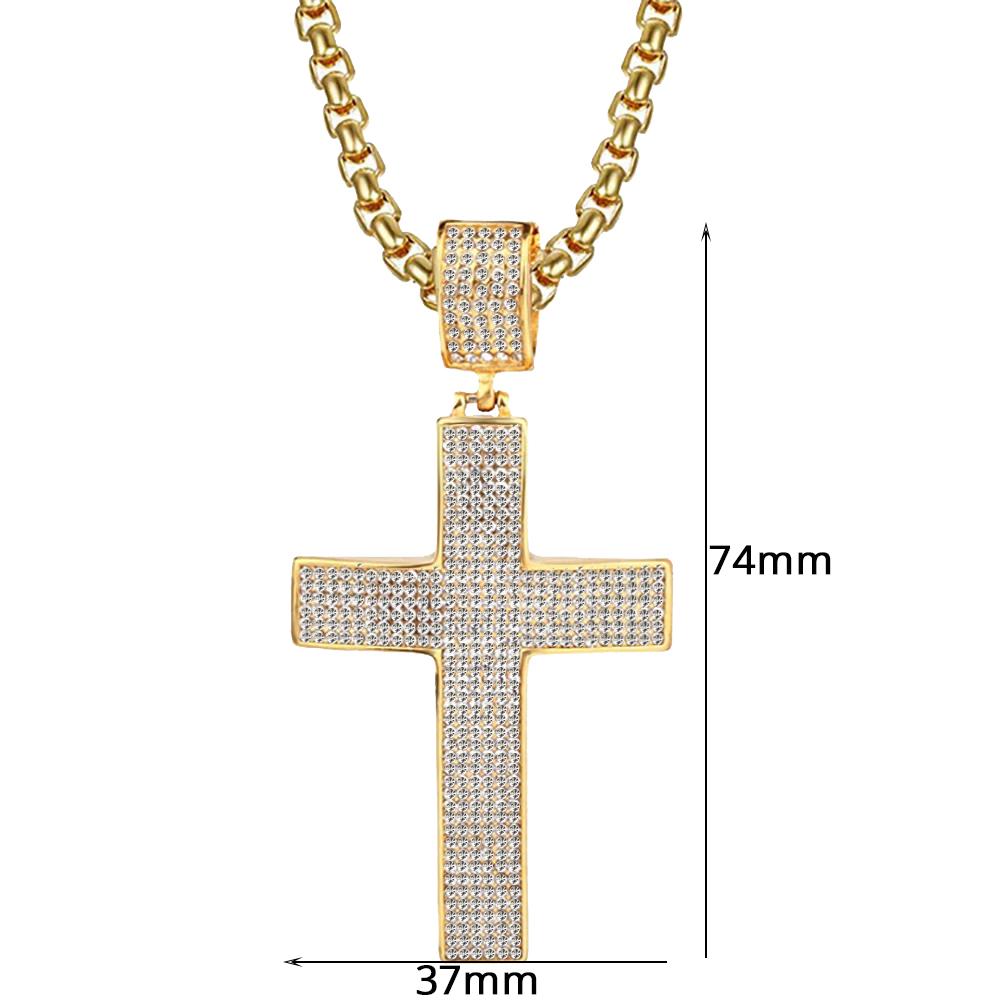 Stainless Steel Big Jesus Cross Pendant Male Gold Silver Color Iced Out Bling Christian Necklace for Men Religious Jewelry Gift