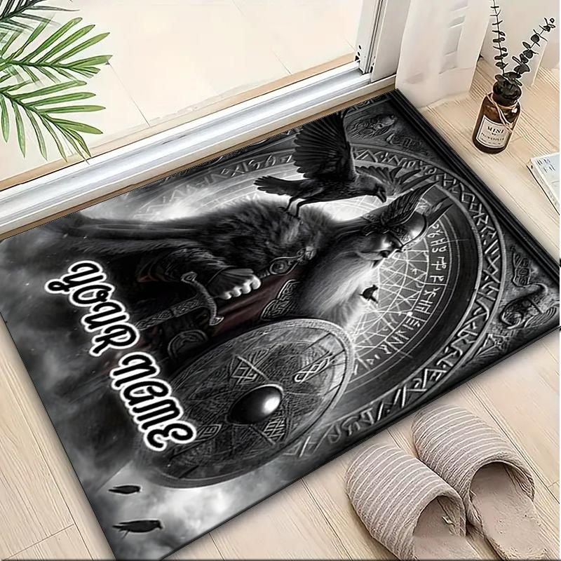 1PC Custom Name Warrior's Shield Theme Floor Mat Ideal for Living Room, Game Rooms, Office, Bedroom,Floor Mat Playful Design
