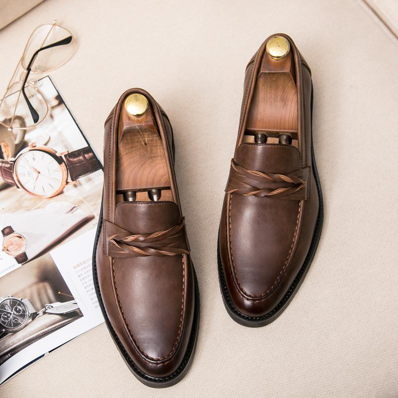 Italian Men's Shoes Moccasins Loafer Shoes Men Casual Leather Office Shoes Mens Slip on Flats Dress Shoes Winters Muller Shoes