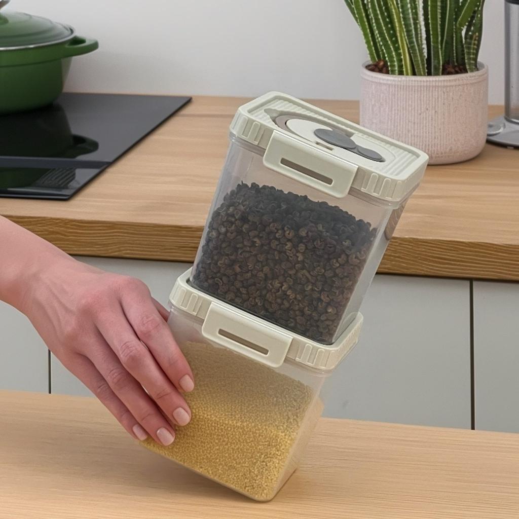 Plastic Cereals Storage Tank With Handle Moisture-Proof Pasta Snack Spice Container Sealed Food Storage Box Kitchen Organizer