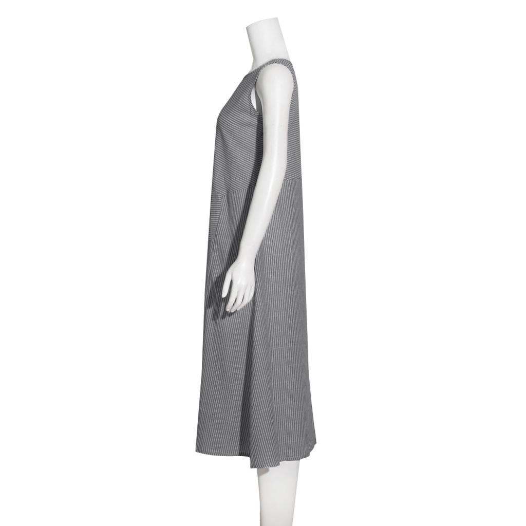 Damen Ärmelloses Baumwollkleid Locker Lässig Einfarbig Bequem A-Linien-Kleid mit Taschen