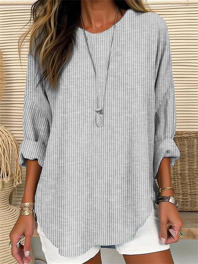 Urban Style Striped Long Sleeve Tshirt With Polyester Fabric For Casual Office Wear
