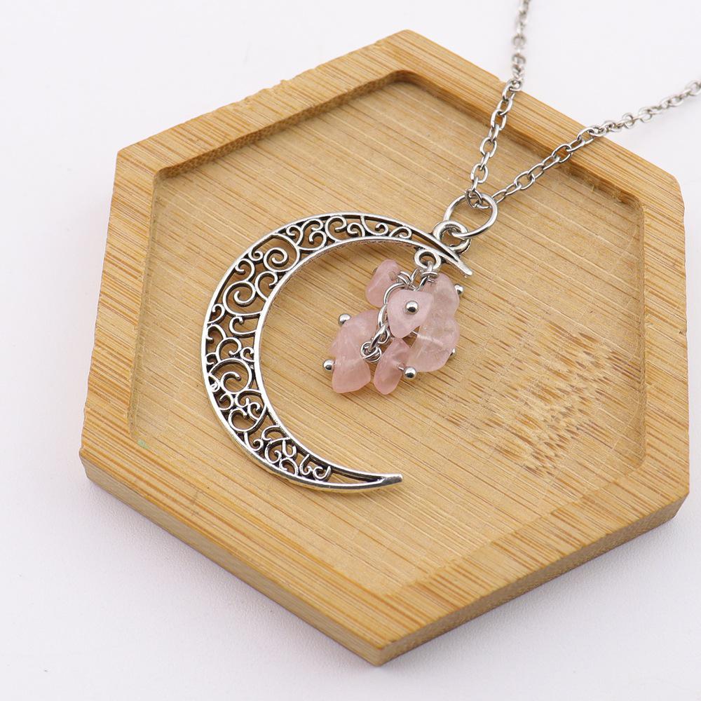 Handmade Crochet Moon Crystal Tassel Grape Cluster Natural Stone Necklace