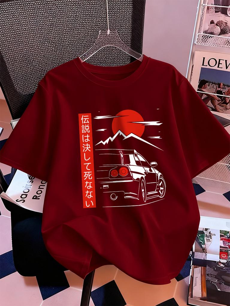 Car Is Heading At Sunrise Prints TShirts Women Summer Cotton Short Sleeve Tops ONeck Comfortable Loose T Shirt Casual Clothes
