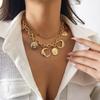 Retro Relief Human Portrait Crescent MoonTassel Necklace Personality Metal Double-layer Collarbone Chain for Women Jewelry Gifts