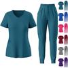 Soild Scrub Working Uniform Suit For Women's Cross V-Neck Short Sleeve Fun T-Shirts Workwear Tee With Pockets
