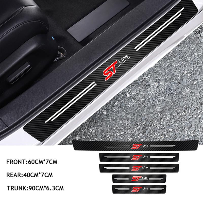 1/4/5Pcs Car Door Sill Carbon Microfiber Protector Sticker For Ford ST Line Edge Explorer Transit Ranger Kuga MK2 Fusion Mustang