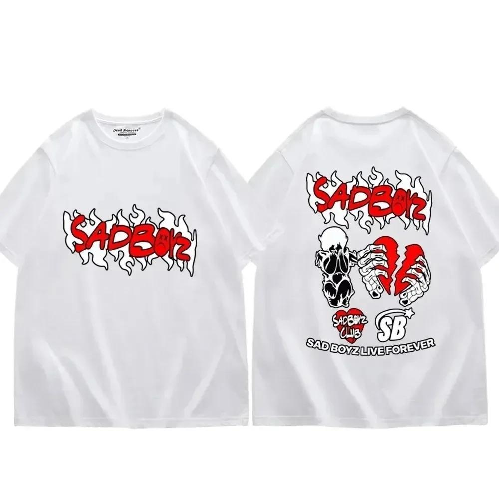 2024 Singer Junior H Sad Boyz Graphic T Shirts Men Women Gothic Fashion Short Sleeve T-shirt Harajuku Hip Hop Oversized T-shirts