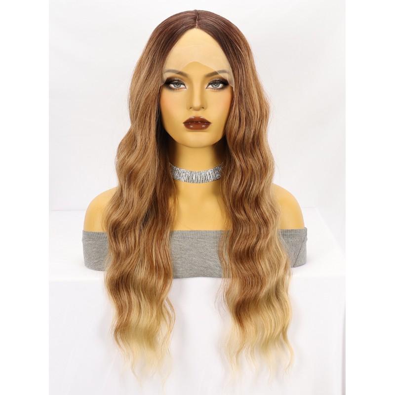 Hand-tied Lace Front Wig Long Curly Gradient Synthetic Women Middle Part