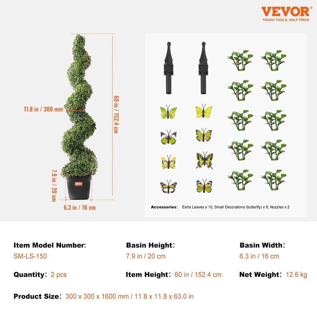 2 Pack 5' Artificial Boxwood Topiary Tree Faux Plant UV Decor In/Outdoor