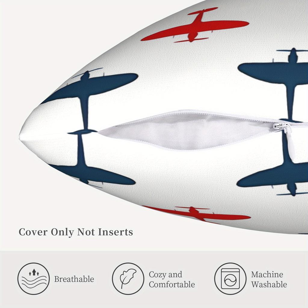 1Pc Raf Spitfire Airplane Pattern Decorative Pillowcase – Soft, Machine Washable, Zipper Closure, Contemporary Style For Living