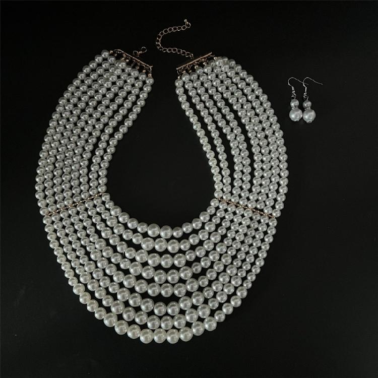 Versatile Multi Strand Simulated Pearls Necklace Earrings Set Vintage Inspired Design Clavicle Chain For Fashionistas