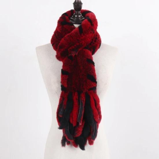 New Lady Knitted Real Rex Rabbit Fur Tassel Scarves Women Winter Warm Natural Rex Rabbit Fur Muffler Thick Knit Real Fur Scarf