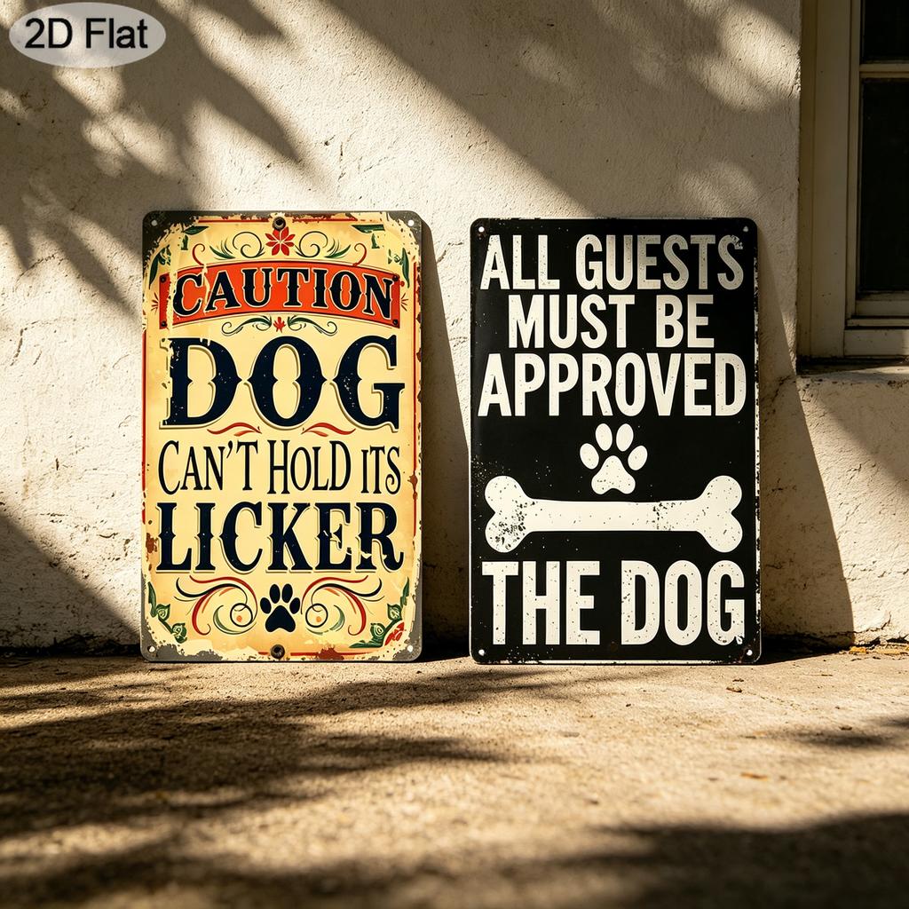 2Pcs Funny Dog Themed Aluminum Signs, Humorous Quote Wall Decor with Dog Sayings. Cute Warning Plaque for Living Room, Garage and Home Decoration
