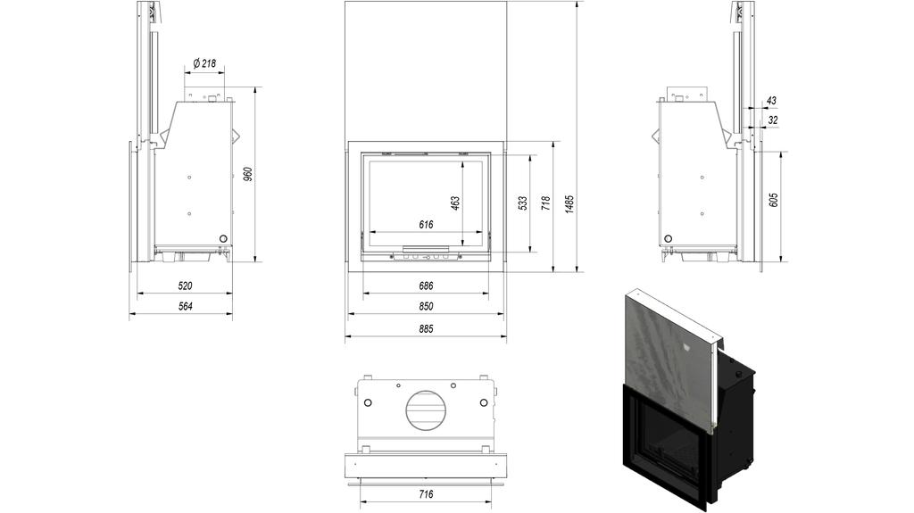 Water Heating Fireplace KRATKI AMELIA 15 kW Ø 220 Lift-up