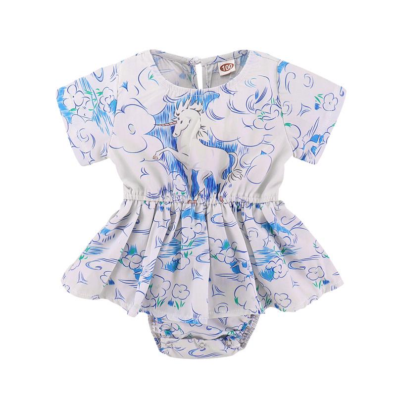 Unicorn Printed Short Sleeve Tunic Rompers Ruffled Jumpsuits for Baby ...