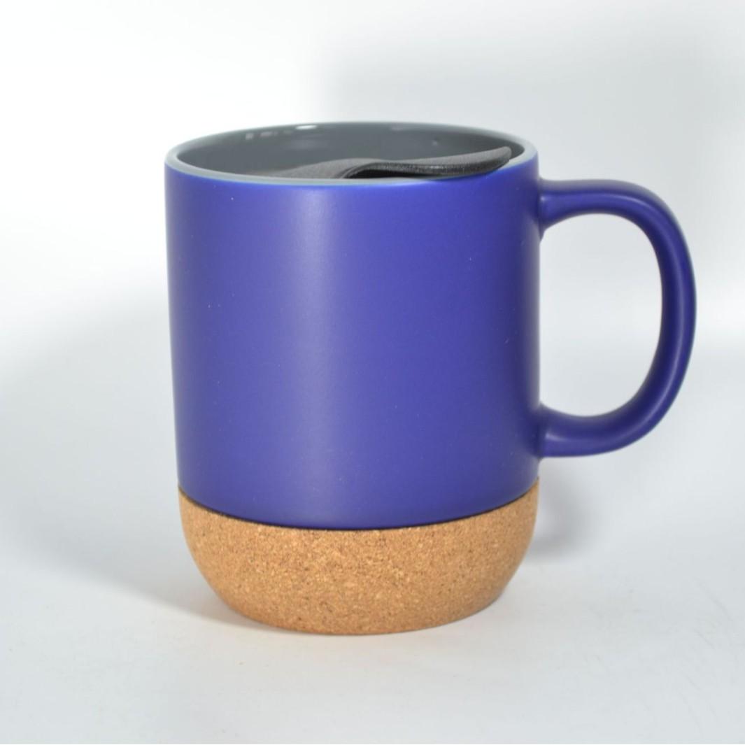 

Cork Bottom Ceramic Cup Matte With Plastic Lid Popular Simple Solid Color Feng Shui Cup 301-400ml королівський синій колір