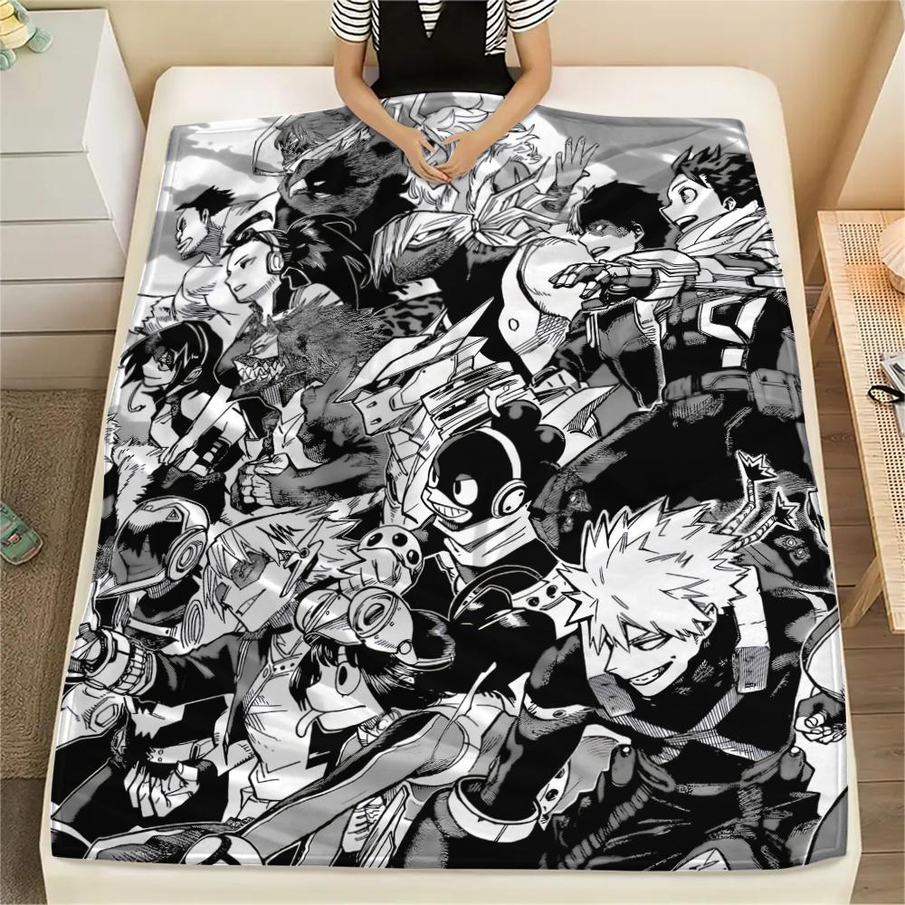 My Hero Academia Black & White pattern Flannel Blanket, High quality Comfortable for All Seasons, Home Decor, Warmth and Comfort, Perfect for Gifts.