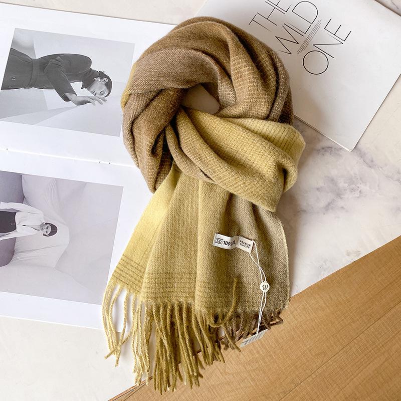 High quality 100 gradual change wool scarf men and women couples winter versatile fashion plaid warm scarf