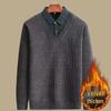 Dad's Thick Fleece-Lined Sweater for Elderly Men – Winter Faux Two-Piece with Shirt Collar, Warm Knit Base Layer