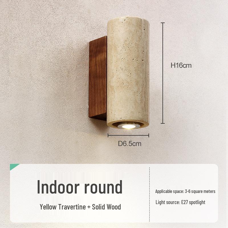 Wabi-sabi Style Yellow Travertine Wall Lamp for Bedroom, Courtyard, or Balcony - Waterproof Outdoor Light.