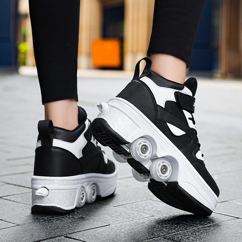 Roller Skates 6-15 Years Old Four-wheel Deformation Can Walk Can Skate Skates Girl Runaway Shoes