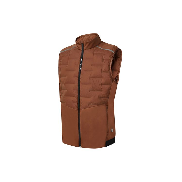 

FILA Fashion Zip Collar Sports Down Vest Men Vests Leather-Brown A11M242901F-BN M