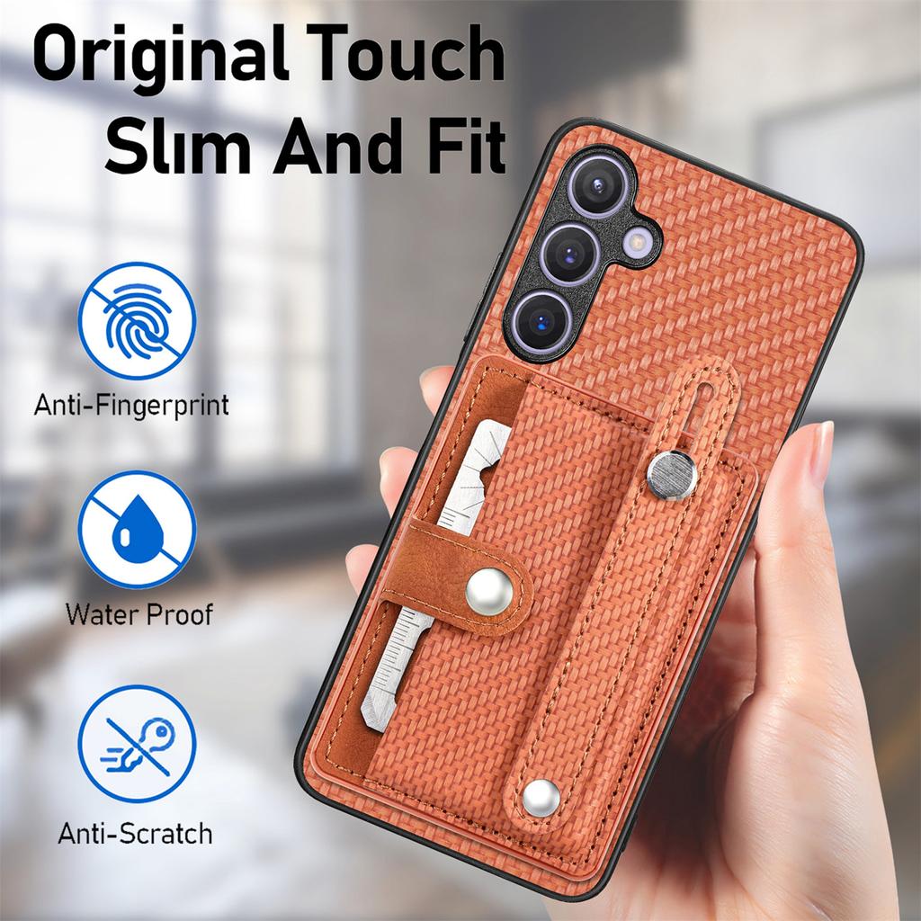 For Samsung Galaxy S25+ Case Carbon Fiber Texture Leather Phone Back Cover with Card Holder