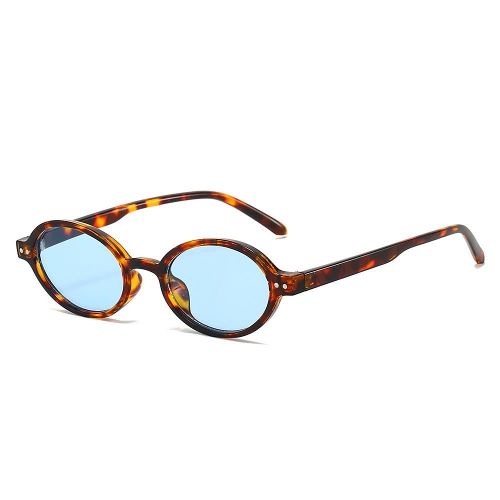 New Retro Small Oval Women Sunglasses  Personality Contrast Color Frame Leopard Design Men Versatile Casual Glasses Uv400