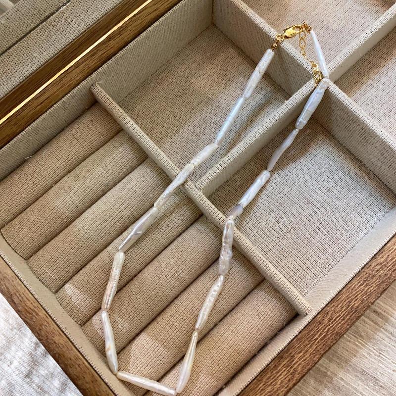 Real Natural Freshwater Baroque White Toothpick Pearl Necklace Women'S Light Luxury Niche Stacked Wear Four Seasons Sweater Neck Chain