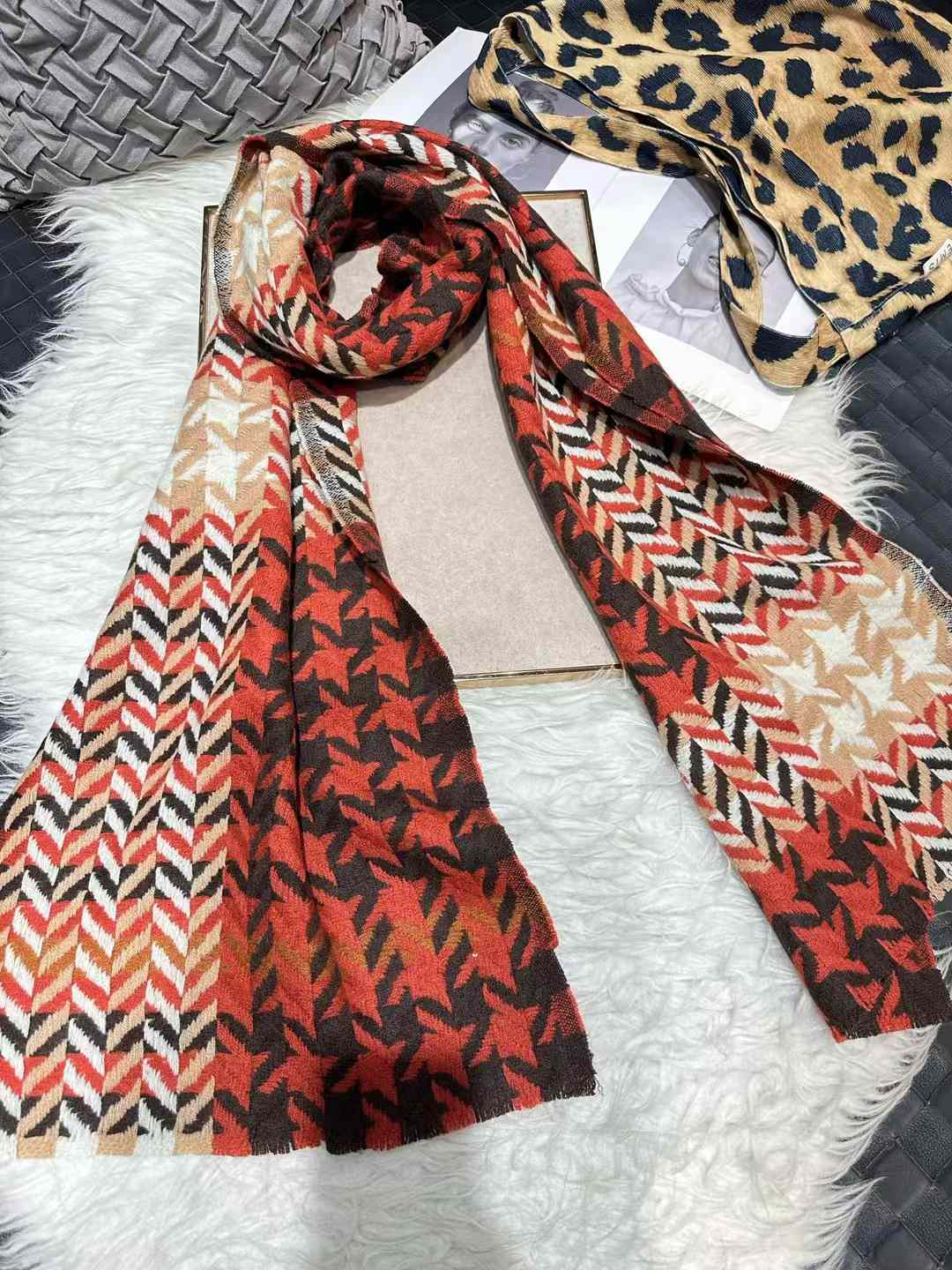 

BYSIFA|Women Beige Coffee 100% Wool Scarves Pashmina Winter Plaid Warm Long Tassel Scarves Autumn Fashion Wool Cashmere Scarves