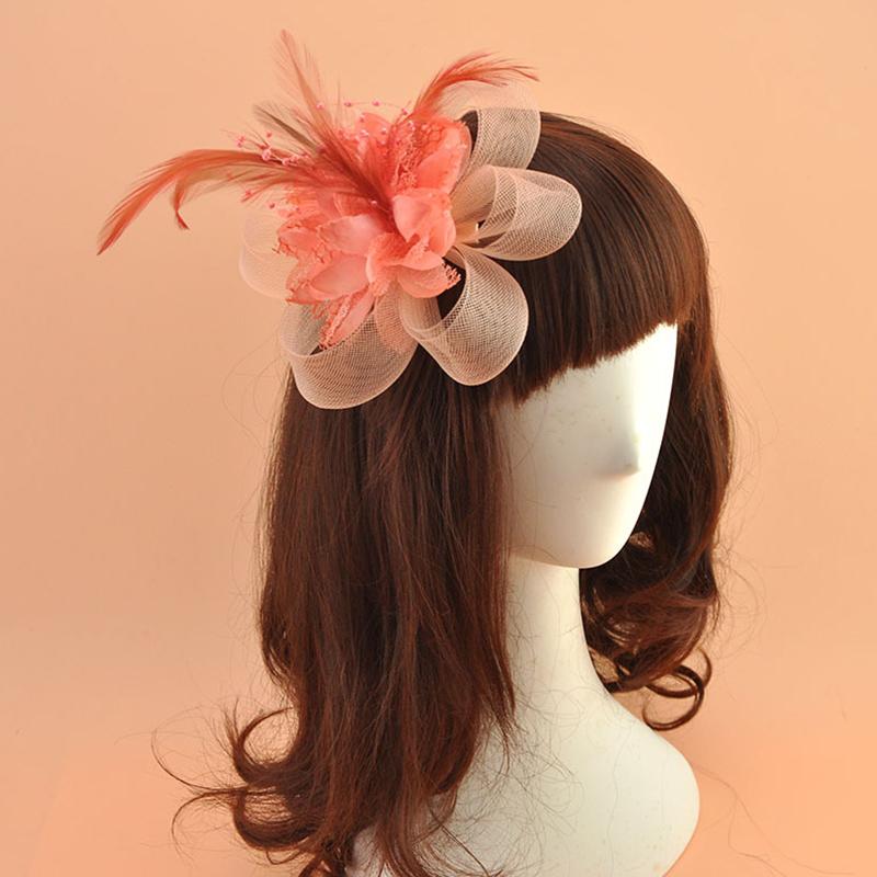 

1Pc Hair Clips Girl Women s Hair Accessories Flower Feather Fascinator Hat Pearl Beaded Decor Headwear шампанского