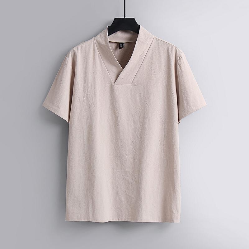 Men's Large Size Clothing T Shirts Linen Chinese Style Summer V-neck Big Short Sleeve T-shirt Male Tee Tops Plus