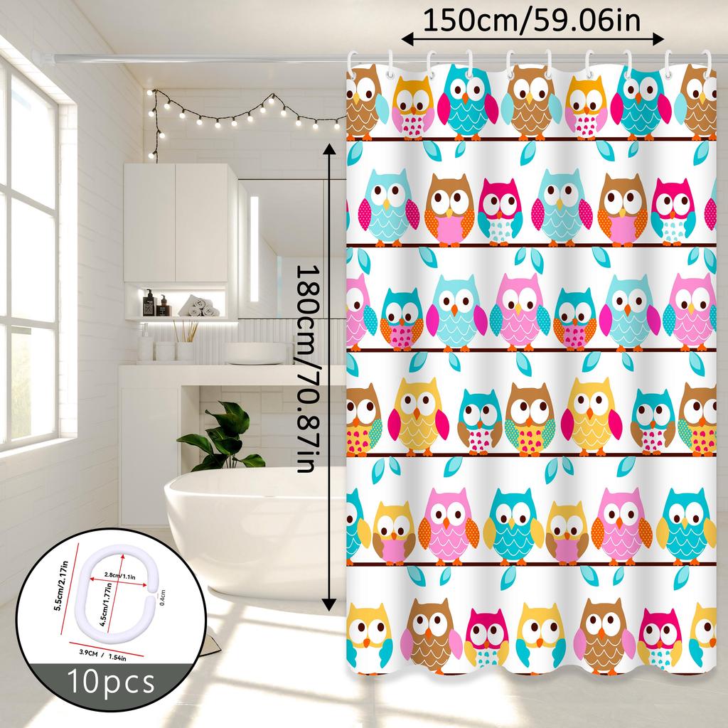 Cute Owl Shower Curtain Colorful Cartoon Owls Bathroom Decor Waterproof Bath Curtain Fun Animal Print Shower Curtains for Kids