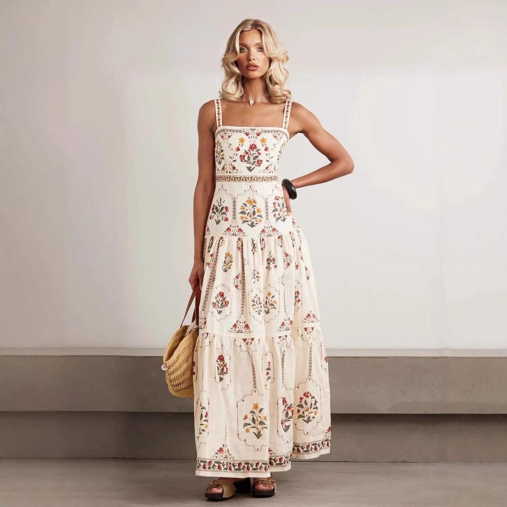 Europe and the United States cross-border 2026 new bohemian style high waist big swing skirt summer seaside vacation loose and thin dress