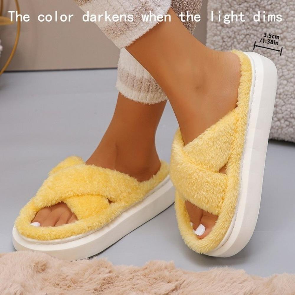 Fashion Cross Strap Fluffy Slippers Women 2024 Winter Warm Fur Home Slippers Woman Comfortable Soft Sole Non Slip Indoor Shoes