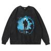 Vintage Washed Dark Anime Print Streetwear Hoodie Men - Retro Urban Sweatshirt With Cotton Lining