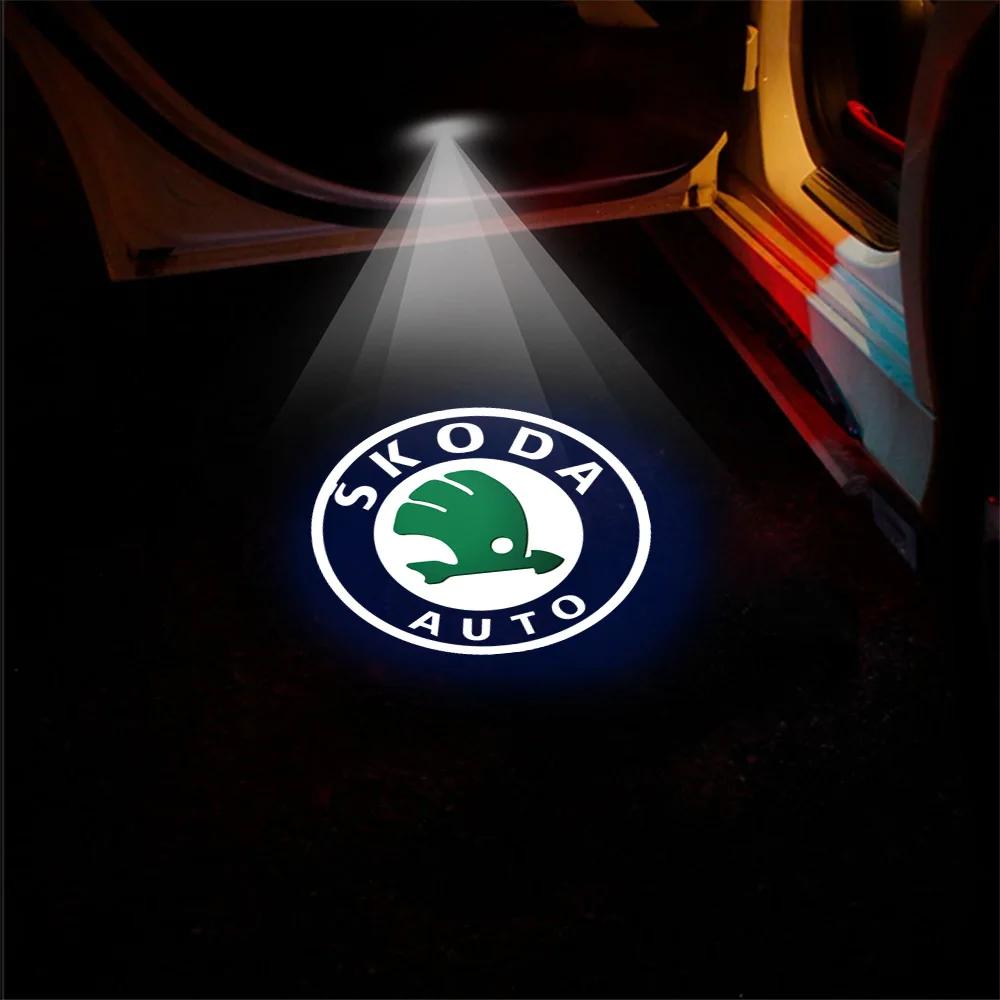 Car Sticker 2025 Hot Car Door Emblem Light Welcome Lamp Wireless Laser Projector Auto Decoration LED For Skoda Fabia Rapid Super