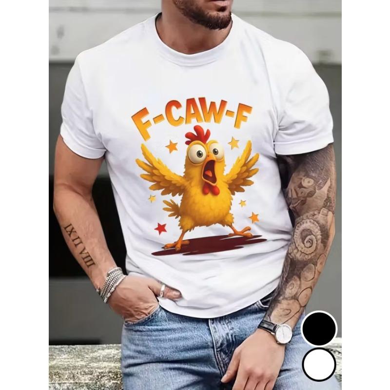 

European sizes Men s Funny Rooster & F-Caw-F Print T-Shirt - Large & Plus Size Breathable Moisture-Wicking Summer Tee 4XL
